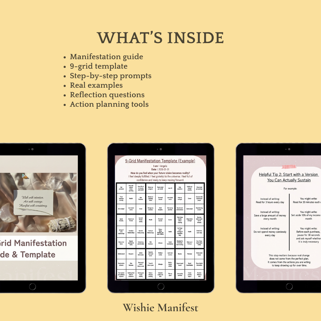 九宮格顯化指南與模板 9-Grid Manifestation Workbook | 顯化初學者 (Digital PDF)